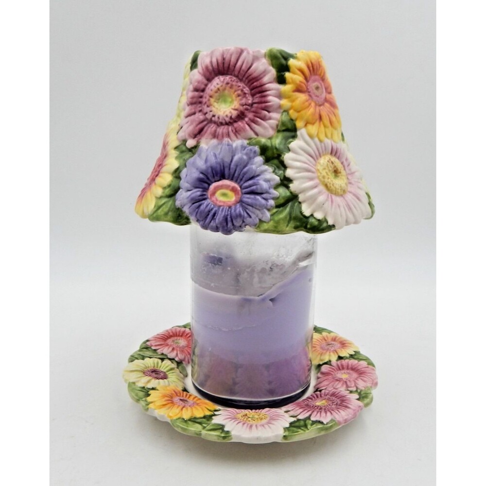 Yankee Candle Gerbera Daisy Large Jar Shade Plate Set Floral Flowers Embossed 3D